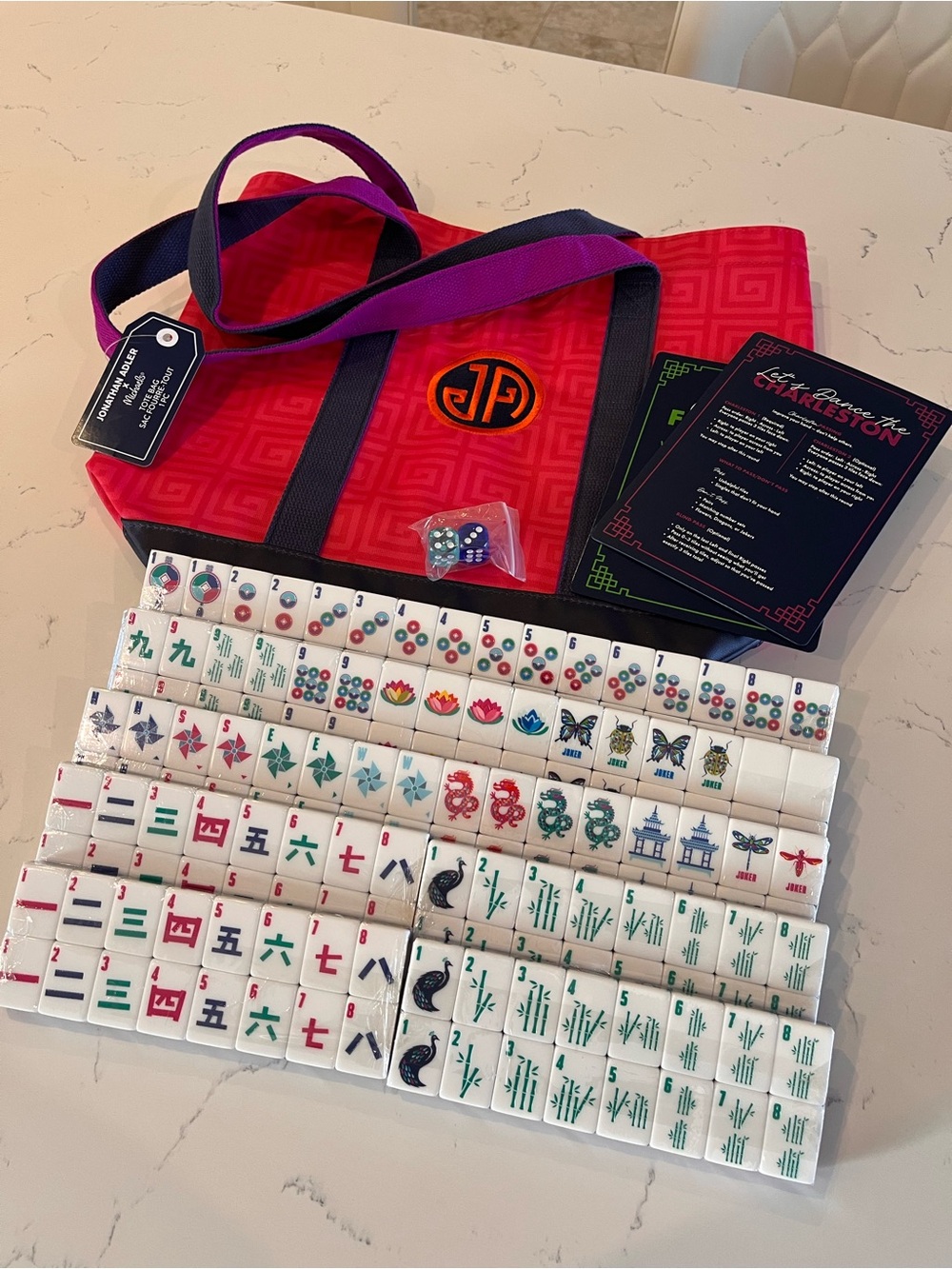 NWT Jonathan Adler Mahjong Tile Set w/ Matching Shuffle Cars & Dice, & Tote Bag